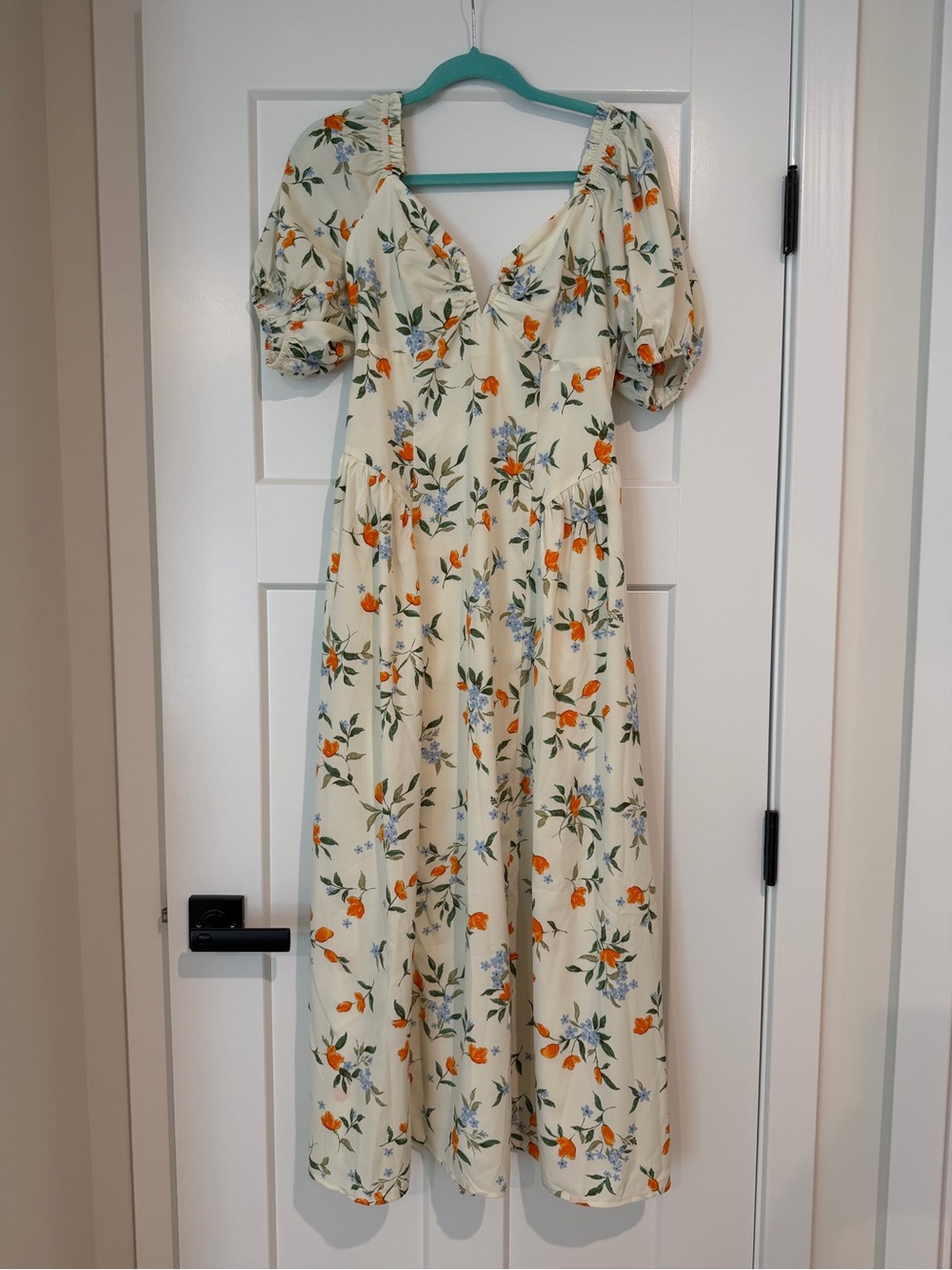 En Creme Cream Floral Midi Dress with Orange & Green Print